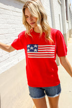 Load image into Gallery viewer, American Flag Bubble Short Sleeve Jacquard Sweater Knit Pullover