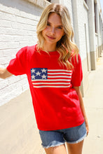 Load image into Gallery viewer, American Flag Bubble Short Sleeve Jacquard Sweater Knit Pullover