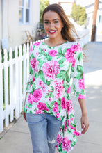 Load image into Gallery viewer, Be Bold Ivory Big Floral Hi-Lo Ruffle Hem Knit Top