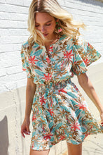 Load image into Gallery viewer, Get Whimsical Tropical Print Smocked Waist Neck Button Romper