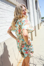 Load image into Gallery viewer, Get Whimsical Tropical Print Smocked Waist Neck Button Romper