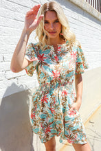 Load image into Gallery viewer, Get Whimsical Tropical Print Smocked Waist Neck Button Romper