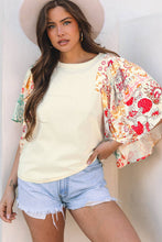 Load image into Gallery viewer, Suhkasana - Beige Floral Patchwork Batwing Sleeve Round Neck Blouse