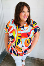 Load image into Gallery viewer, Orange Geometric V Neck Drop Shoulder Top