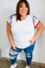 Load image into Gallery viewer, Patriotic Pom Pom Lace Flutter Sleeve Top