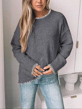 Load image into Gallery viewer, Suhkasana - Khaki Contrast Trim Knit Sweater Crew Neck Casual Pullover