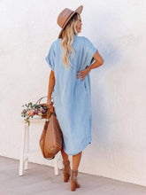 Load image into Gallery viewer, Elanora - Shirt Midi Dress Light Sky Blue V-Neck Short Sleeves Dress