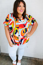 Load image into Gallery viewer, Orange Geometric V Neck Drop Shoulder Top