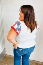 Load image into Gallery viewer, Patriotic Pom Pom Lace Flutter Sleeve Top