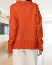 Load image into Gallery viewer, Suhkasana - Orange V Neck Collared Knit Sweater with Front Pockets