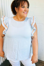 Load image into Gallery viewer, Chambray Embroidered Flutter Sleeve Top