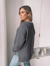 Load image into Gallery viewer, Suhkasana - Khaki Contrast Trim Knit Sweater Crew Neck Casual Pullover