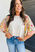 Load image into Gallery viewer, Suhkasana - Beige Floral Patchwork Batwing Sleeve Round Neck Blouse