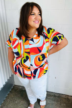 Load image into Gallery viewer, Orange Geometric V Neck Drop Shoulder Top