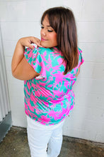 Load image into Gallery viewer, Pink & Green Floral Print Frilled Short Sleeve Yoke Top