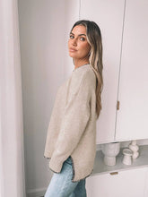 Load image into Gallery viewer, Suhkasana - Khaki Contrast Trim Knit Sweater Crew Neck Casual Pullover
