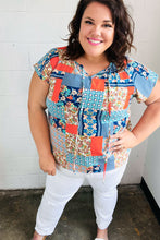 Load image into Gallery viewer, Blue & Orange Boho Patchwork Raglan Top