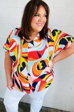 Load image into Gallery viewer, Orange Geometric V Neck Drop Shoulder Top