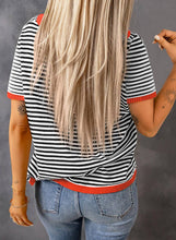 Load image into Gallery viewer, Suhkasana - Striped Colorblock Crew Neck Knit Sweater