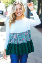 Load image into Gallery viewer, Charming Hunter Green Floral Frill Tiered Color Block Top