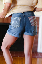 Load image into Gallery viewer, Stars & Stripes Pocket Button Down Cuffed Hem Shorts