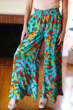 Load image into Gallery viewer, Summer Vibes Green & Orange Abstract Print Smocked Palazzo Pants