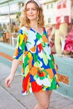 Load image into Gallery viewer, Bright Thoughts Green Floral Print V Neck Babydoll Dress