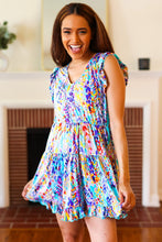 Load image into Gallery viewer, Just for Fun Aqua Floral V Neck Ruffle Sleeve & Hem Dress