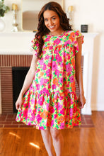 Load image into Gallery viewer, Be Charming Lime & Pink Floral Print Tiered Ruffle Sleeve Dress
