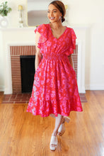 Load image into Gallery viewer, Remember Me Red & Pink Floral Print Smocked Waist Midi Dress