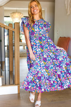 Load image into Gallery viewer, Just A Dream Navy Floral Smocked Ruffle Sleeve Maxi Dress