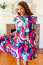 Load image into Gallery viewer, Go For Fun Fuchsia Geo Print Tiered Ruffle Sleeve Woven Dress