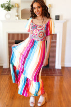 Load image into Gallery viewer, Feeling Bold Fuchsia & Teal Striped Medallion Crochet Print Dress