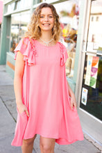 Load image into Gallery viewer, Out For The Day Peach Crinkle Woven Ruffle Sleeve Dress