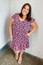 Load image into Gallery viewer, Black Multicolor Floral Babydoll Flutter Sleeve Midi Dress