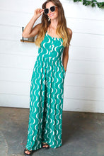 Load image into Gallery viewer, Kelly Green Abstract Wave Button Jumpsuit