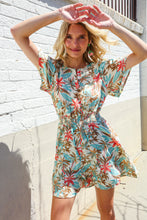 Load image into Gallery viewer, Get Whimsical Tropical Print Smocked Waist Neck Button Romper