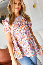 Load image into Gallery viewer, Lavender Watercolor Lace & Ruffle Woven Top