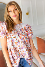 Load image into Gallery viewer, Lavender Watercolor Lace & Ruffle Woven Top