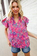 Load image into Gallery viewer, You Got This Fuchsia Abstract Print Notch Frill Neck Blouse