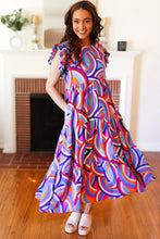 Load image into Gallery viewer, Feel Your Best Purple Abstract Print Smocked Ruffle Sleeve Maxi Dress