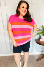 Load image into Gallery viewer, Feeling Bold Fuchsia & Orange Stripe Short Sleeve Dolman Sweater