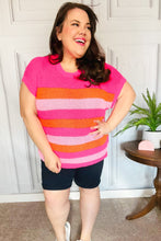 Load image into Gallery viewer, Feeling Bold Fuchsia & Orange Stripe Short Sleeve Dolman Sweater