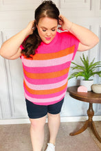 Load image into Gallery viewer, Feeling Bold Fuchsia & Orange Stripe Short Sleeve Dolman Sweater