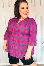 Load image into Gallery viewer, Back To Basics Fuchsia Plaid Notched Neck Babydoll Top