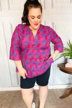 Load image into Gallery viewer, Back To Basics Fuchsia Plaid Notched Neck Babydoll Top