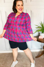 Load image into Gallery viewer, Back To Basics Fuchsia Plaid Notched Neck Babydoll Top