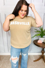 Load image into Gallery viewer, Taupe Pop-Up Embroidered "NASHVILLE" Ribbed Top