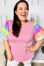 Load image into Gallery viewer, Stand Out Pink Rainbow Sequin Puff Sleeve Top