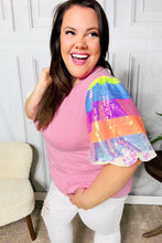 Load image into Gallery viewer, Stand Out Pink Rainbow Sequin Puff Sleeve Top